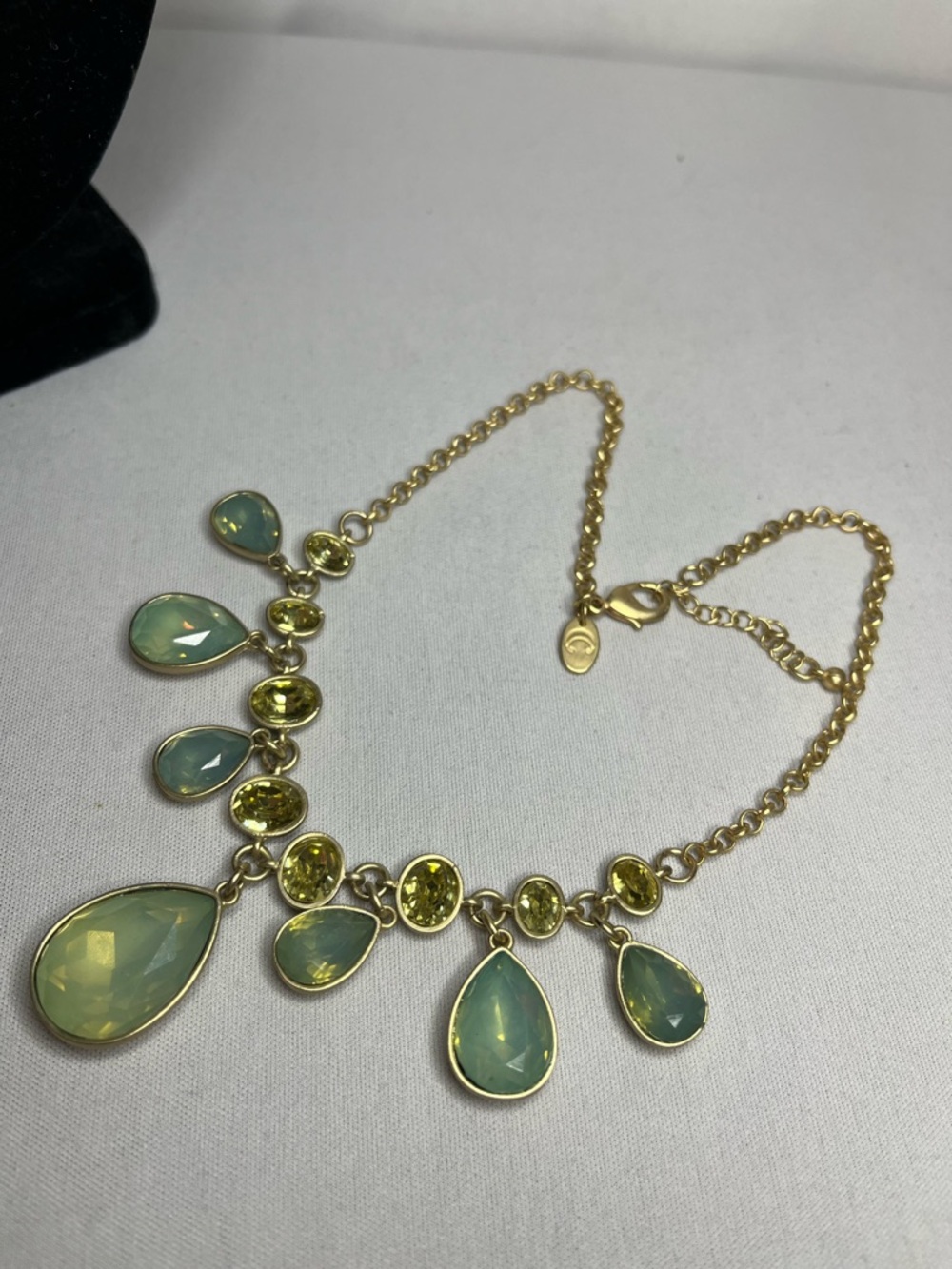 Gold-Tone Green Teardrop Statement Necklace